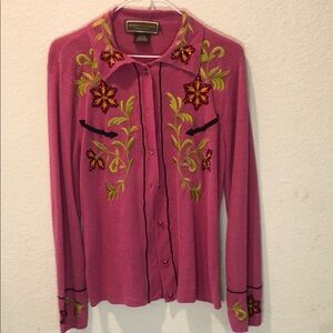 DOUBLE D RANCH Pink Floral Embroidered Button-Up Shirt L